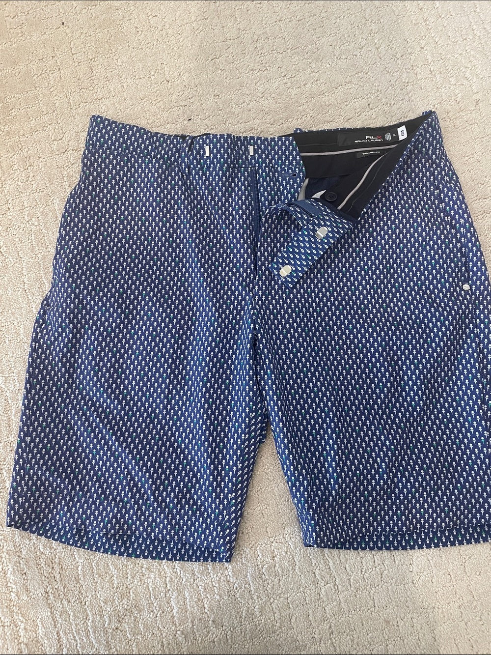 RLX EUC Navy Blue Patterned Men's Golf Shorts Size 34